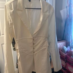 White corset woven blazer